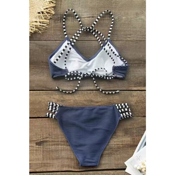 Cupshe Ribbed and Strappy Bikini Swim Suit Set Women’s Size XXL Navy Blue NWT - Picture 2 of 7